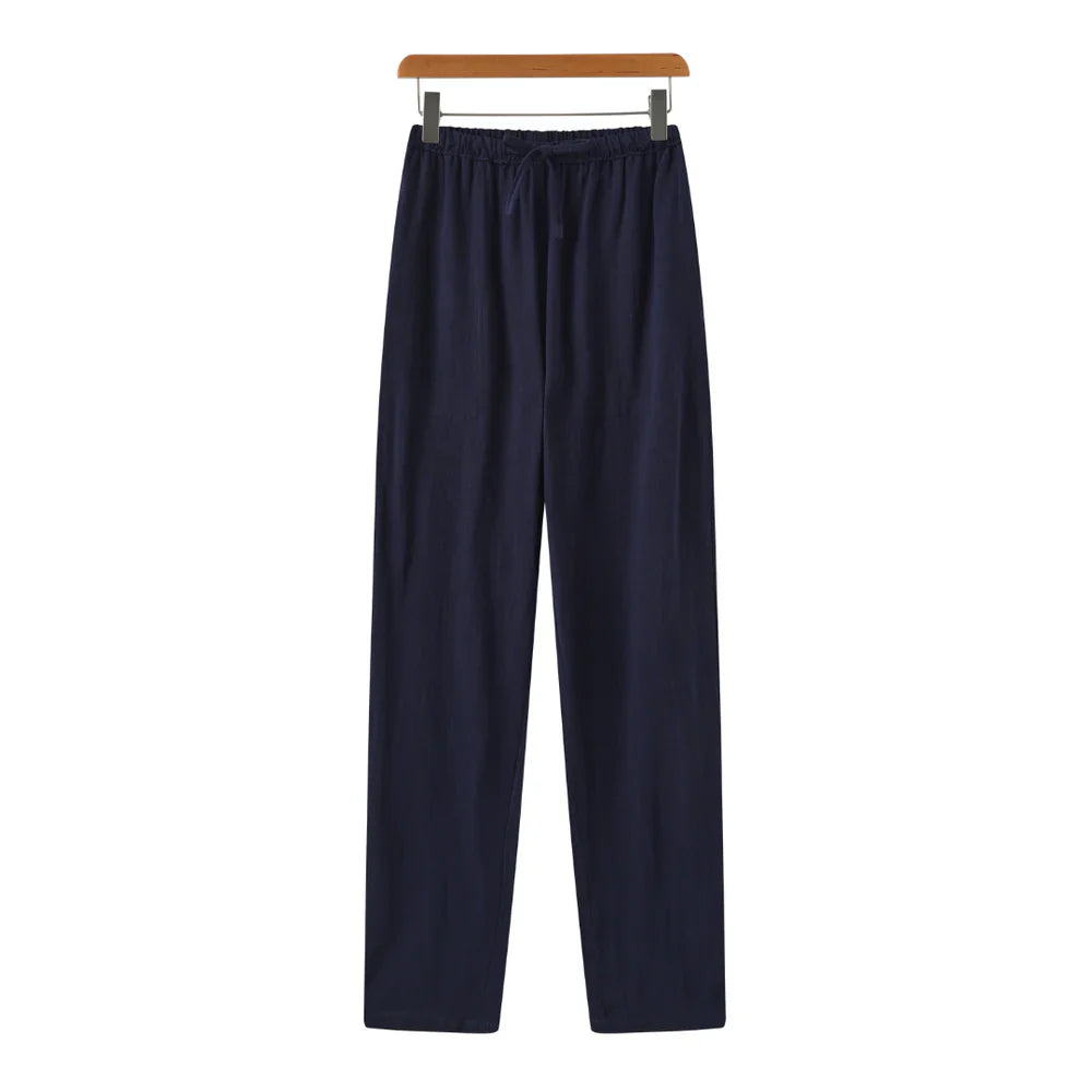 Hessel | Linnen slim fit pantalon in de kleur Blauw voor heren in Beach stijl geschikt voor alle seizoenen.