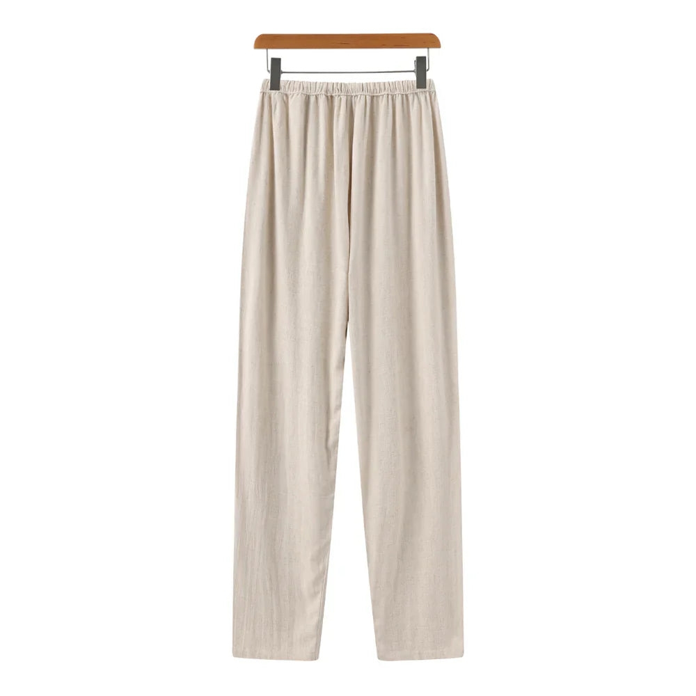 Hessel | Linnen slim fit pantalon in de kleur Beige voor heren in Beach stijl geschikt voor alle seizoenen.