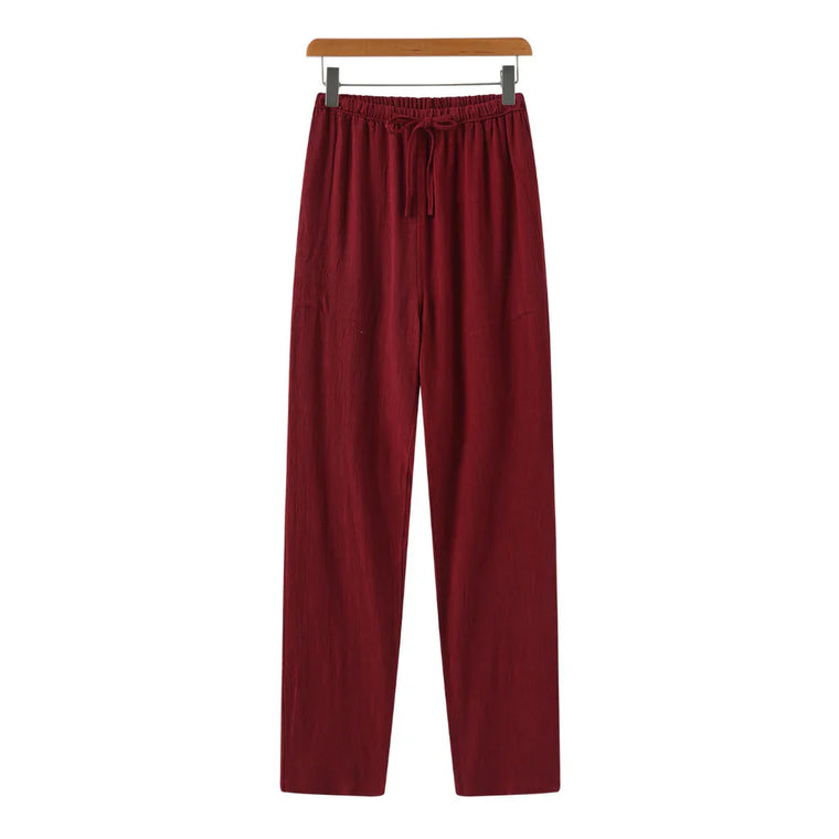 Hessel | Linnen slim fit pantalon in de kleur Rood voor heren in Beach stijl geschikt voor alle seizoenen.