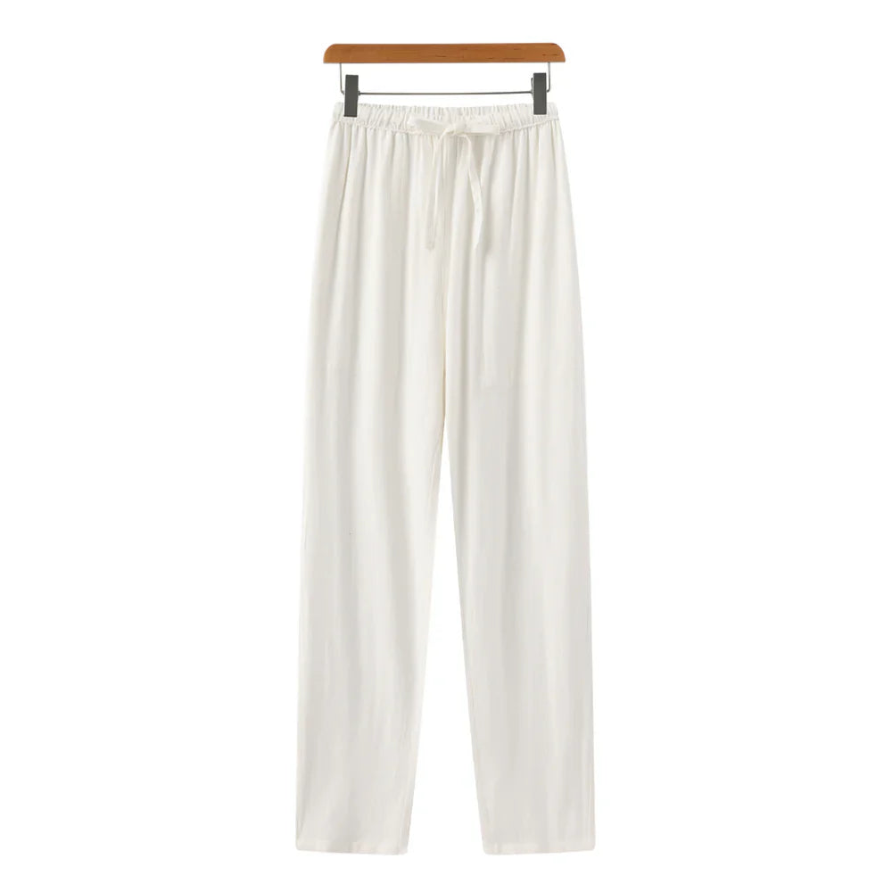 Hessel | Linnen slim fit pantalon in de kleur Wit voor heren in Beach stijl geschikt voor alle seizoenen.