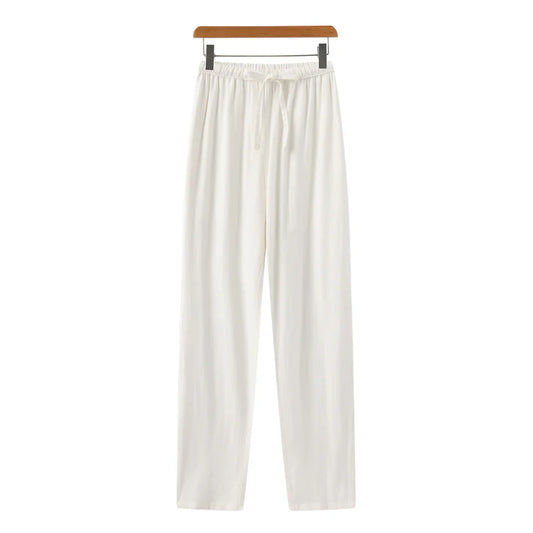 Hessel | Linnen slim fit pantalon in de kleur Wit voor heren in Beach stijl geschikt voor alle seizoenen.