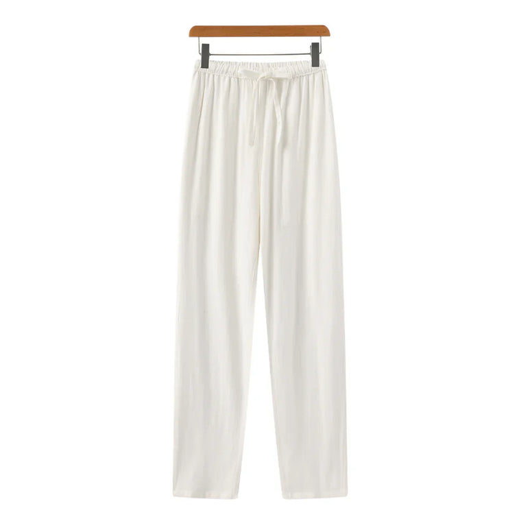 Hessel | Linnen slim fit pantalon in de kleur Wit voor heren in Beach stijl geschikt voor alle seizoenen.