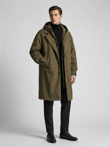 Oversized trenchcoat met capuchon
