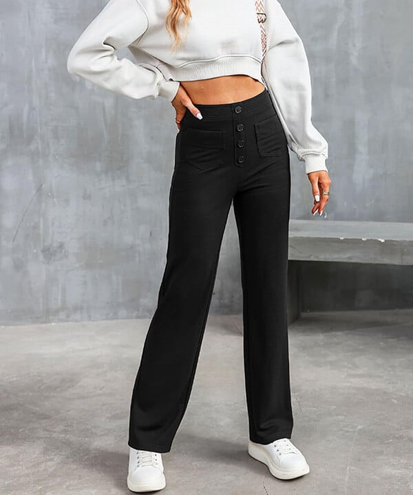 Luus | Stijlvolle high-waisted elastische casual broek