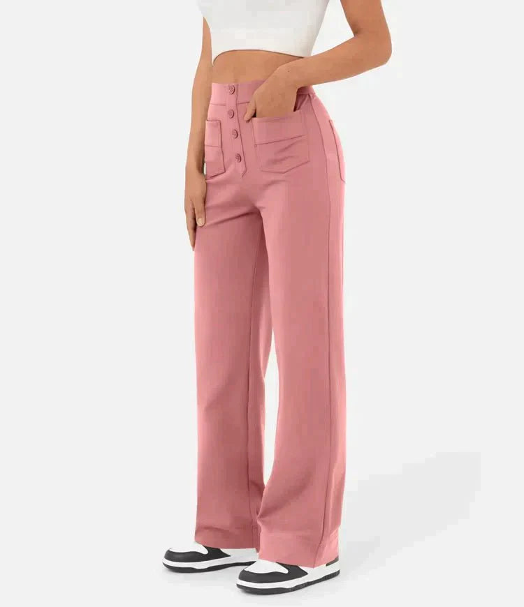 Luus | Stijlvolle high-waisted elastische casual broek