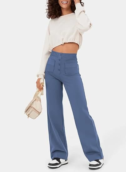 Luus | Stijlvolle high-waisted elastische casual broek