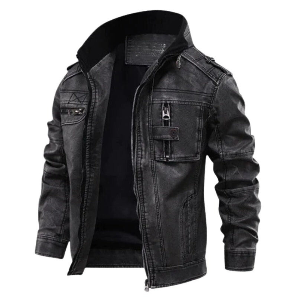 Hugo | Klassieke leren gevoerde jas voor mannen in de kleur Zwart voor heren in Heritage stijl ideaal voor de herfst.