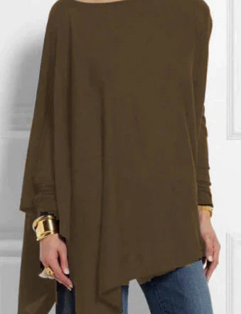 Iris | Elegante poncho van kasjmiermix met asymmetrische snit in de kleur Bruin voor dames in Heritage stijl ideaal voor de herfst.