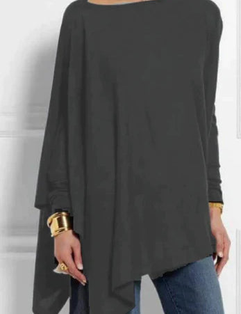 Iris | Elegante poncho van kasjmiermix met asymmetrische snit in de kleur Grijs voor dames in Heritage stijl ideaal voor de herfst.