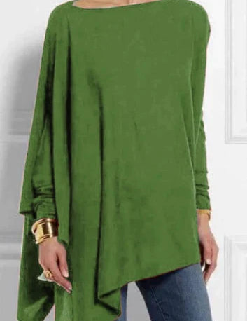 Iris | Elegante poncho van kasjmiermix met asymmetrische snit in de kleur Groen voor dames in Heritage stijl ideaal voor de herfst.