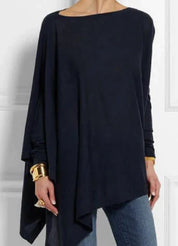 Iris | Elegante poncho van kasjmiermix met asymmetrische snit in de kleur Marineblauw voor dames in Heritage stijl ideaal voor de herfst.