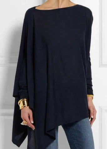 Iris | Elegante poncho van kasjmiermix met asymmetrische snit in de kleur Marineblauw voor dames in Heritage stijl ideaal voor de herfst.