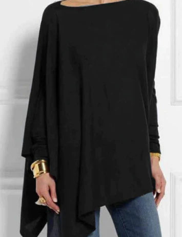 Iris | Elegante poncho van kasjmiermix met asymmetrische snit in de kleur Zwart voor dames in Heritage stijl ideaal voor de herfst.