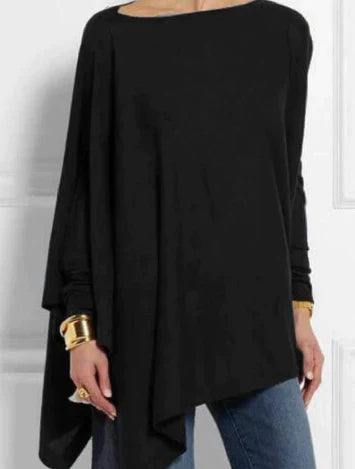 Iris | Elegante poncho van kasjmiermix met asymmetrische snit in de kleur Zwart voor dames in Heritage stijl ideaal voor de herfst.