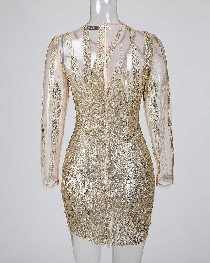 Isabel | Bodycon jurk met glitters voor vrouwen in de kleur Goud voor dames in Party stijl ideaal voor de lente.