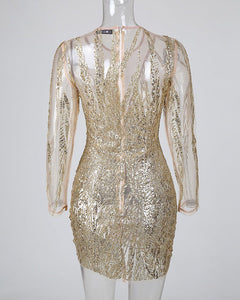 Isabel | Bodycon jurk met glitters voor vrouwen in de kleur Goud voor dames in Party stijl ideaal voor de lente.