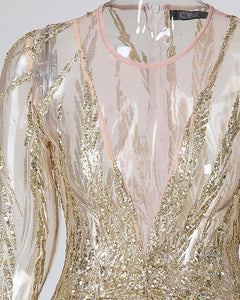 Isabel | Bodycon jurk met glitters voor vrouwen in de kleur Goud voor dames in Party stijl ideaal voor de lente.