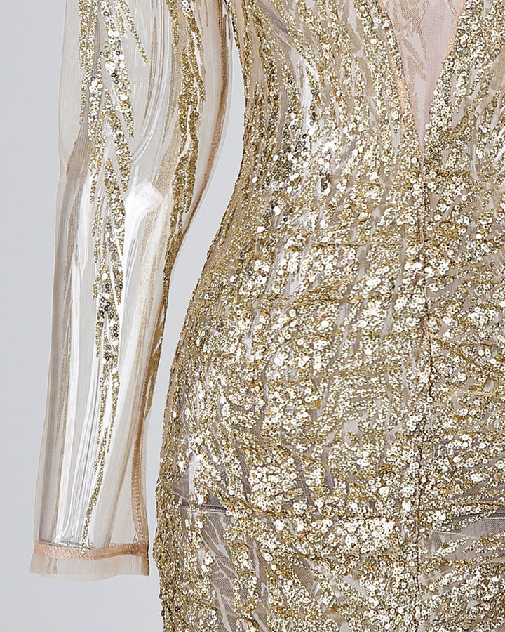 Isabel | Bodycon jurk met glitters voor vrouwen in de kleur Goud voor dames in Party stijl ideaal voor de lente.