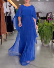 Jacobine | A-lijn Maxi Jurk met ronde hals in de kleur Blauw voor dames in stijl ideaal voor de lente.