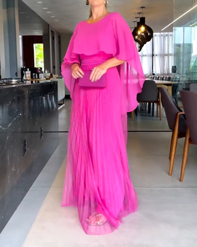 Jacobine | A-lijn Maxi Jurk met ronde hals in de kleur Roze voor dames in stijl ideaal voor de lente.