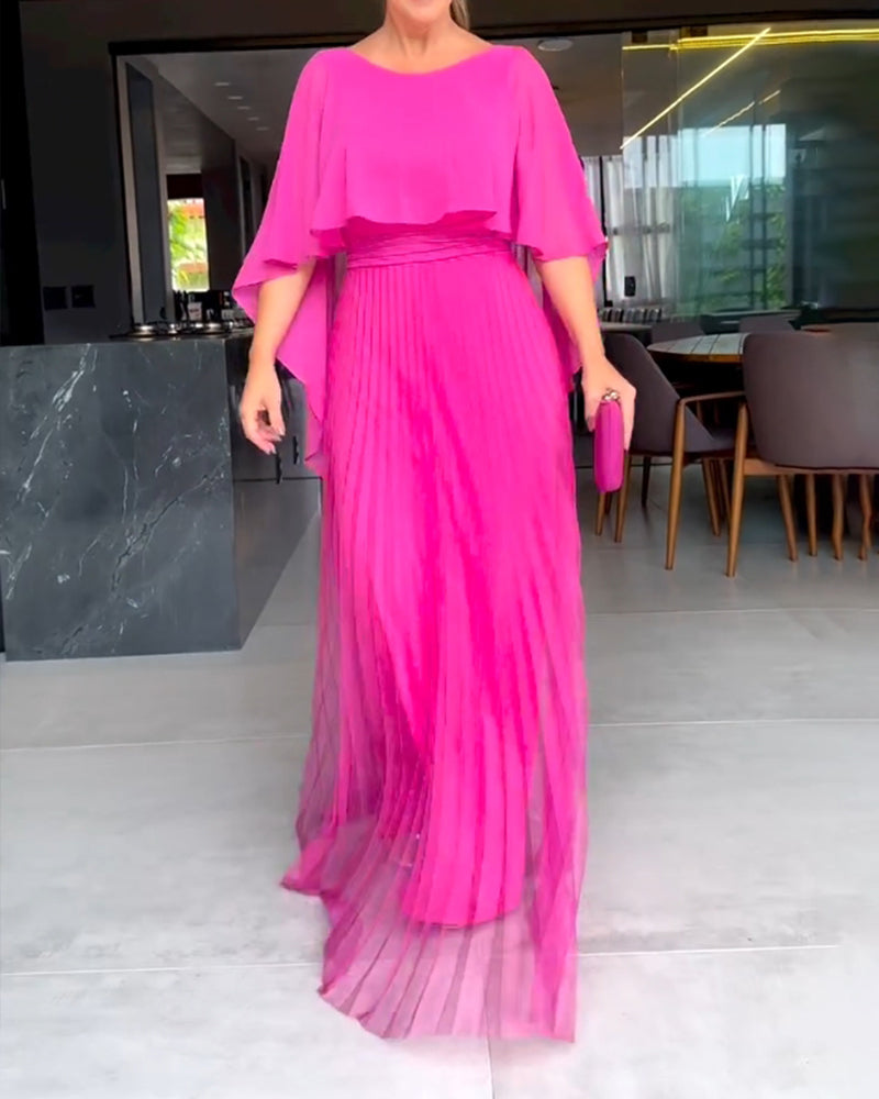 Jacobine | A-lijn Maxi Jurk met ronde hals in de kleur Roze voor dames in stijl ideaal voor de lente.