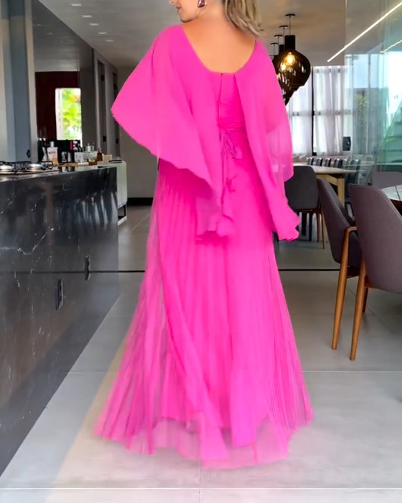 Jacobine | A-lijn Maxi Jurk met ronde hals in de kleur Roze voor dames in stijl ideaal voor de lente.