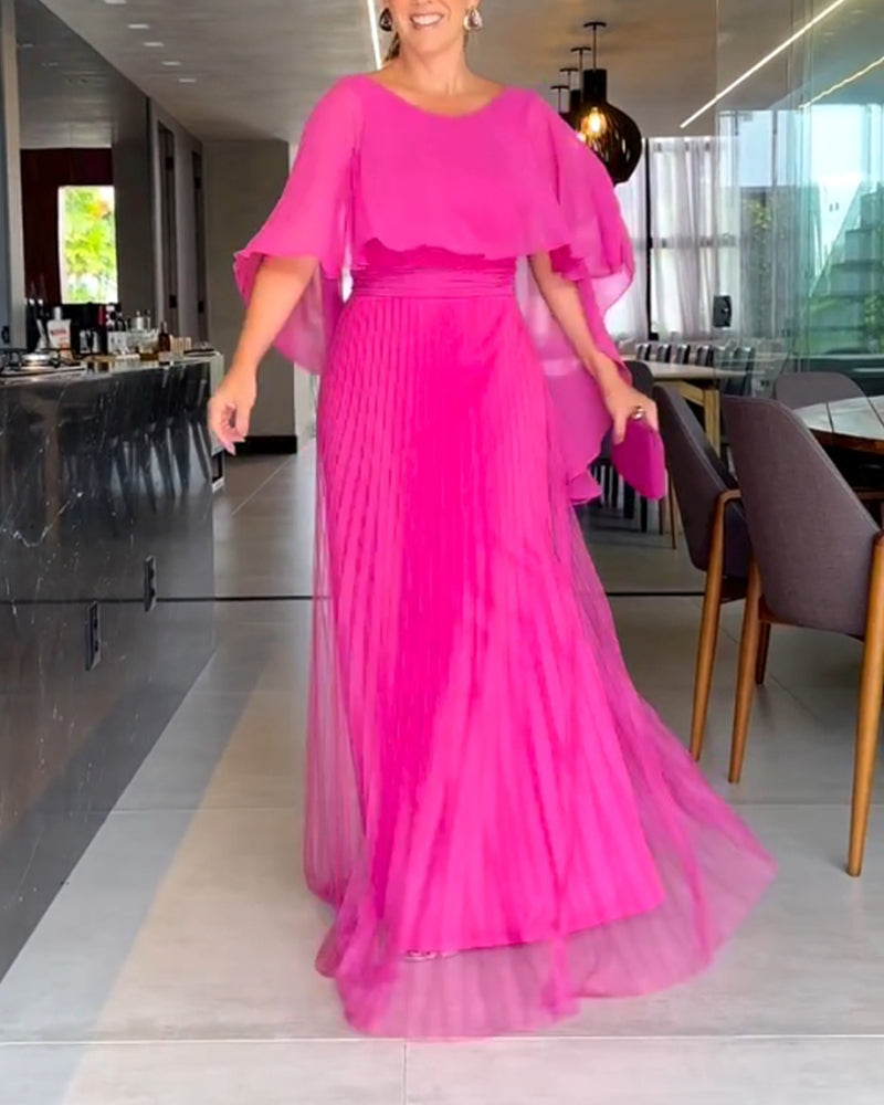 Jacobine | A-lijn Maxi Jurk met ronde hals in de kleur Roze voor dames in stijl ideaal voor de lente.