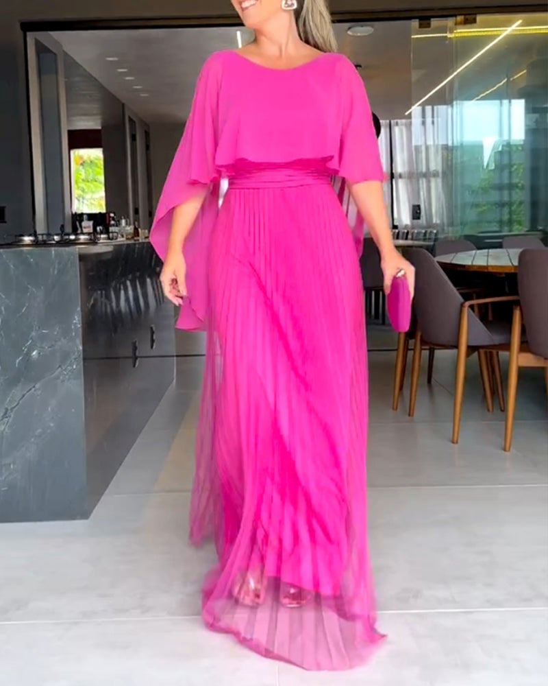 Jacobine | A-lijn Maxi Jurk met ronde hals in de kleur Roze voor dames in stijl ideaal voor de lente.