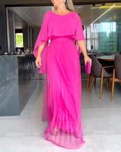 Jacobine | A-lijn Maxi Jurk met ronde hals in de kleur Roze voor dames in stijl ideaal voor de lente.