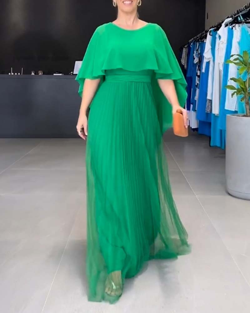 Jacobine | A-lijn Maxi Jurk met ronde hals in de kleur Groen voor dames in stijl ideaal voor de lente.