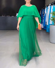 Jacobine | A-lijn Maxi Jurk met ronde hals in de kleur Groen voor dames in stijl ideaal voor de lente.