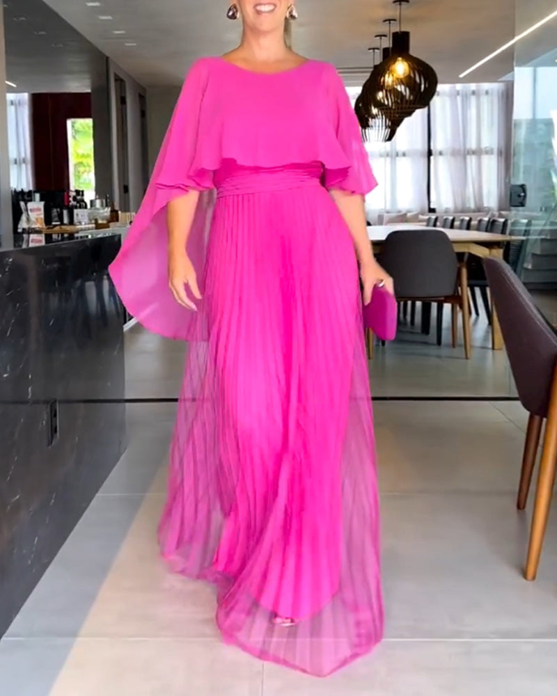 Jacobine | A-lijn Maxi Jurk met ronde hals in de kleur Roze voor dames in stijl ideaal voor de lente.