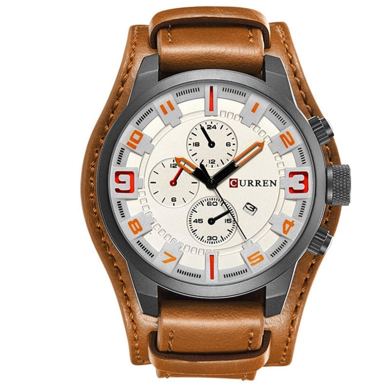 James | Luxe horloge met quartz-uurwerk en lederen band in de kleur wit mokka voor heren in Formal stijl geschikt voor alle seizoenen.