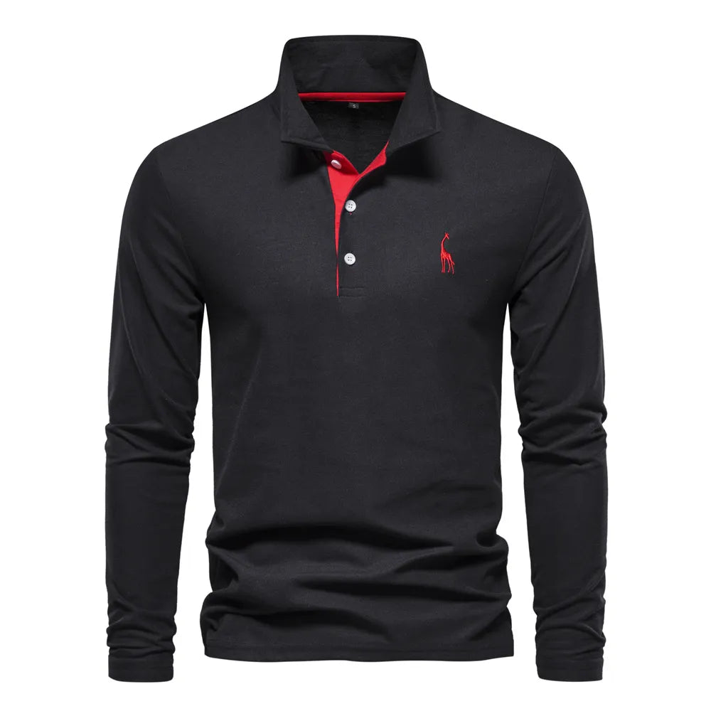 Polo met lange mouwen en V-neck