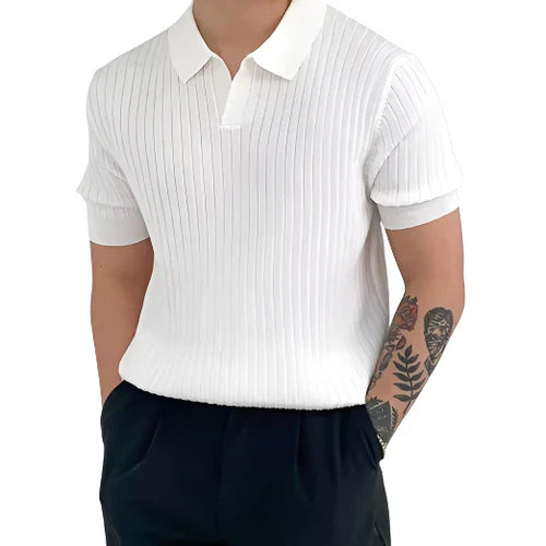 James | Ribgebreid katoenen poloshirt in de kleur Wit voor heren in Smart-casual stijl ideaal voor de herfst.