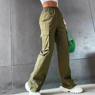 Janlie | Dames hoge taille cargo broek in de kleur Groen voor dames in Outdoor stijl geschikt voor alle seizoenen.