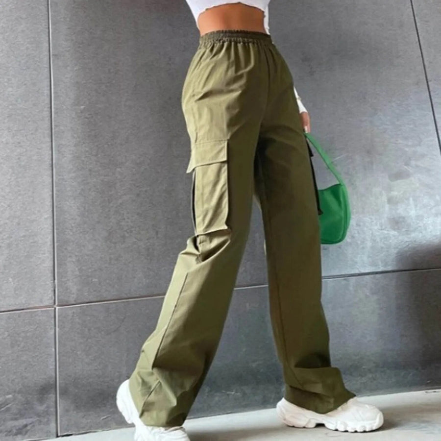 Janlie | Dames hoge taille cargo broek in de kleur Groen voor dames in Outdoor stijl geschikt voor alle seizoenen.