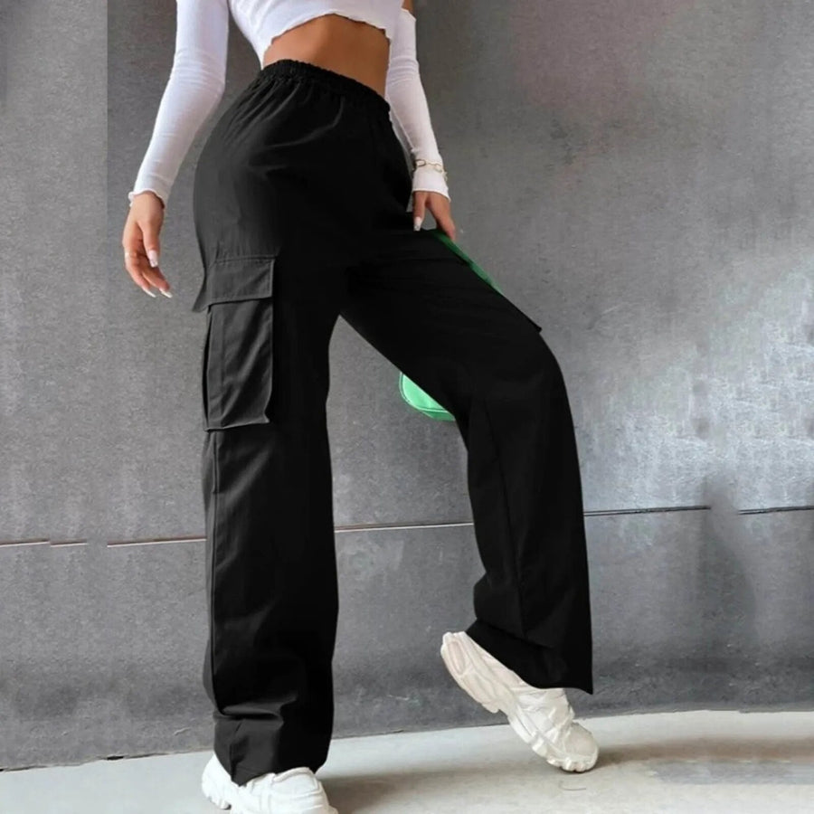 Janlie | Dames hoge taille cargo broek in de kleur Zwart voor dames in Outdoor stijl geschikt voor alle seizoenen.