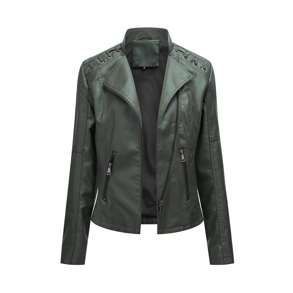 Jas Van Vegan Leather in de kleur Groen voor dames in stijl ideaal voor de herfst.
