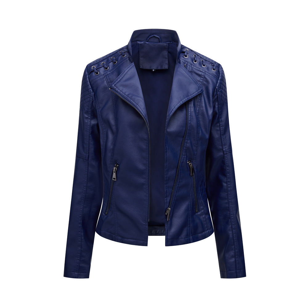 Jas Van Vegan Leather in de kleur Marineblauw voor dames in stijl ideaal voor de herfst.