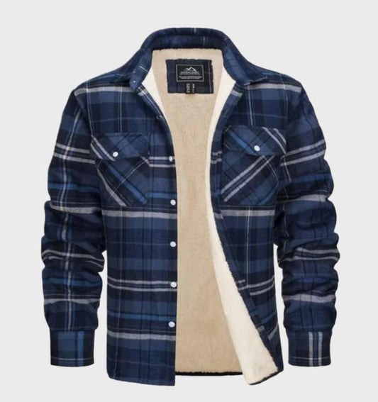 Jasper | Elegant heren flanellen jack in vintage stijl met fleece voering in de kleur Blauw/Grijs voor heren in Lounge stijl ideaal voor de herfst.