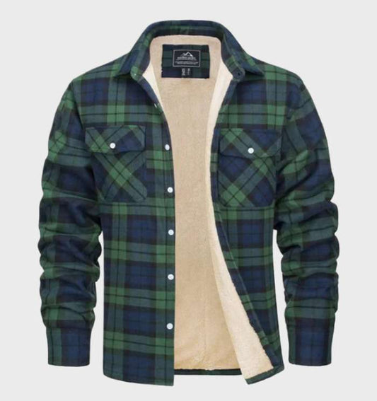 Jasper | Elegant heren flanellen jack in vintage stijl met fleece voering in de kleur Groen voor heren in Lounge stijl ideaal voor de herfst.