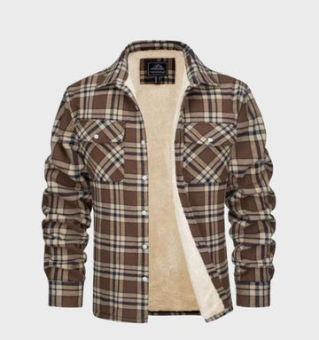 Jasper | Elegant heren flanellen jack in vintage stijl met fleece voering in de kleur Khaki voor heren in Lounge stijl ideaal voor de herfst.