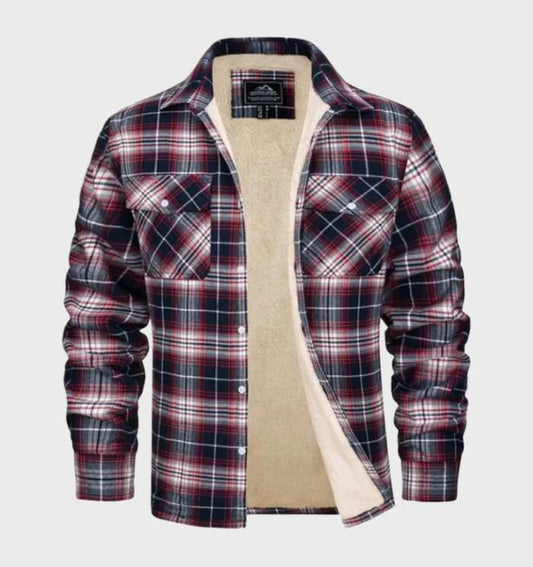 Jasper | Elegant heren flanellen jack in vintage stijl met fleece voering in de kleur Rood voor heren in Lounge stijl ideaal voor de herfst.