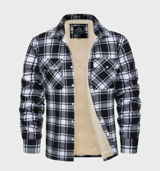 Jasper | Elegant heren flanellen jack in vintage stijl met fleece voering in de kleur Zwart voor heren in Lounge stijl ideaal voor de herfst.