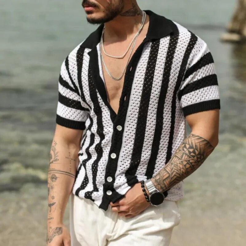 Jasper | Heren vest met strepen. in de kleur Zwart voor heren in stijl ideaal voor de lente.