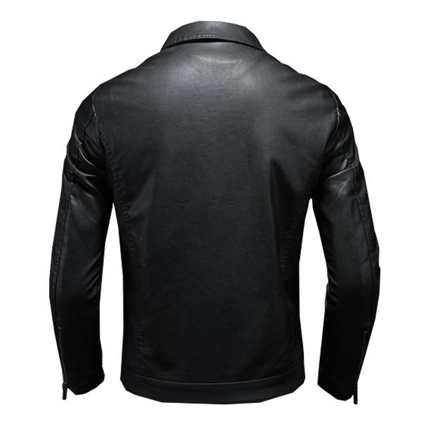 Jasper | Leren bikerjack met ritssluiting en borstzakken in de kleur Zwart voor heren in stijl ideaal voor de herfst.