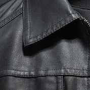 Jasper | Leren bikerjack met ritssluiting en borstzakken in de kleur Zwart voor heren in stijl ideaal voor de herfst.