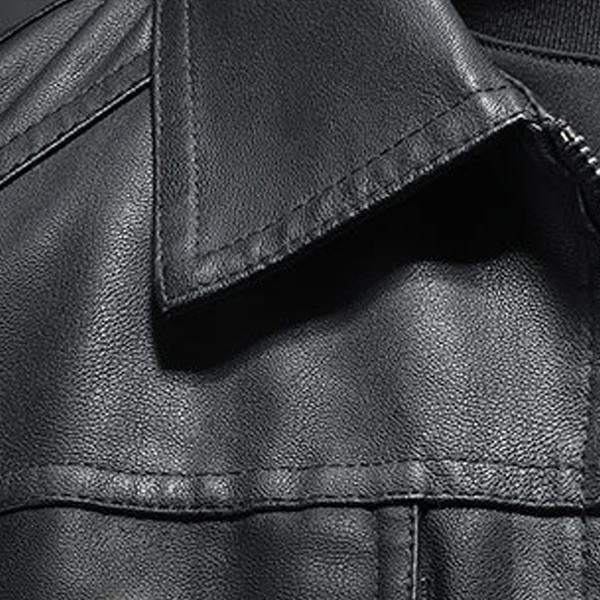 Jasper | Leren bikerjack met ritssluiting en borstzakken in de kleur Zwart voor heren in stijl ideaal voor de herfst.