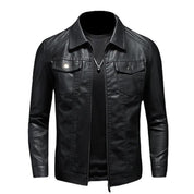 Jasper | Leren bikerjack met ritssluiting en borstzakken in de kleur Zwart voor heren in stijl ideaal voor de herfst.